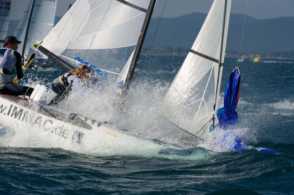 Nacra 17 in the spray ©  Franck Socha / ISAF Sailing World Cup Hyeres http://swc.ffvoile.fr/